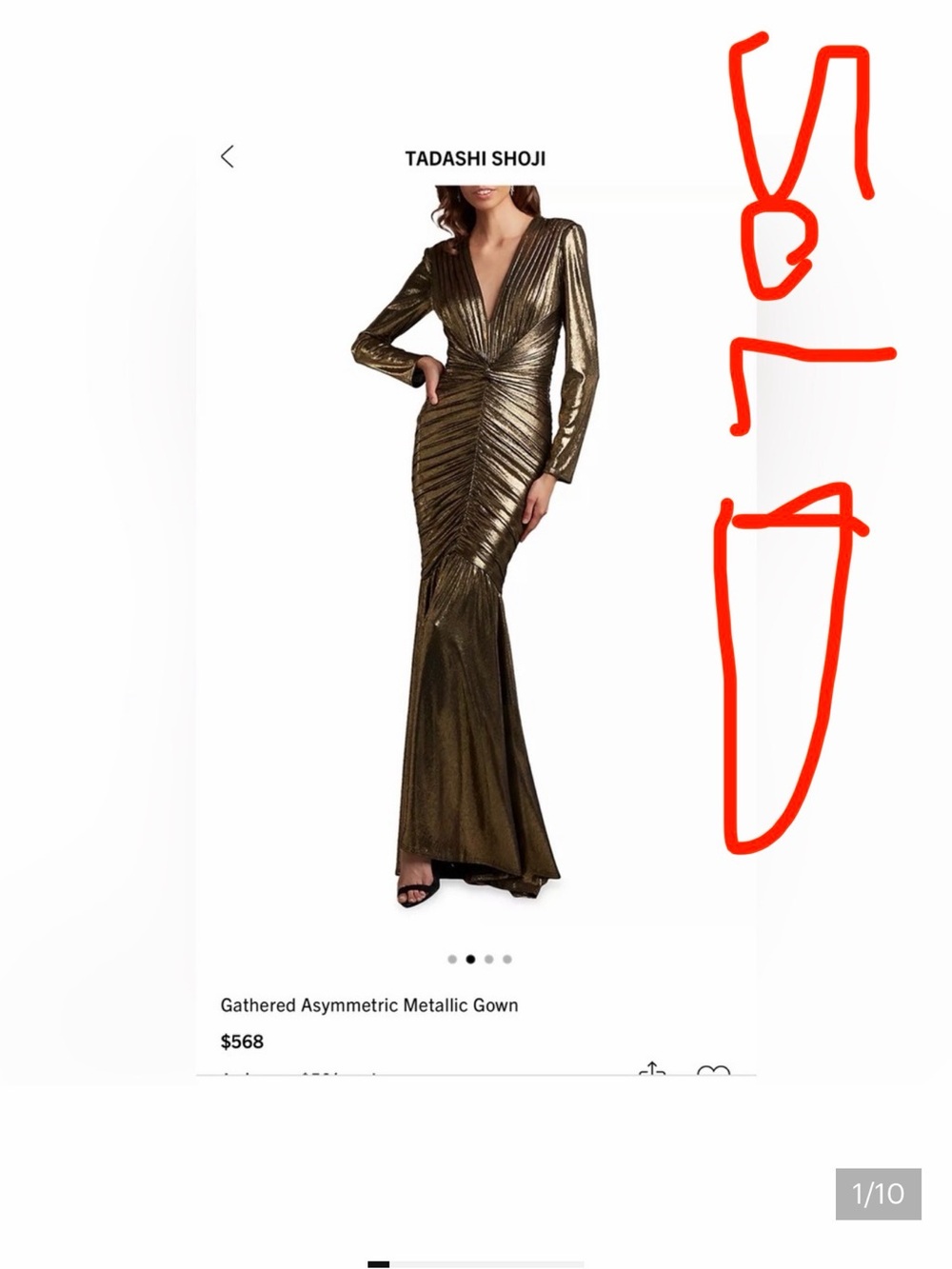 Tadashi shoji  Gathered Asymmetric Metallic Gown